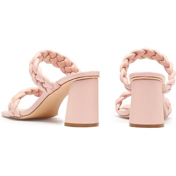 Pink Women's Square Open Toe Heels Braided Two Strap Heeled Sandals Wedding 11 - Picture 4 of 5